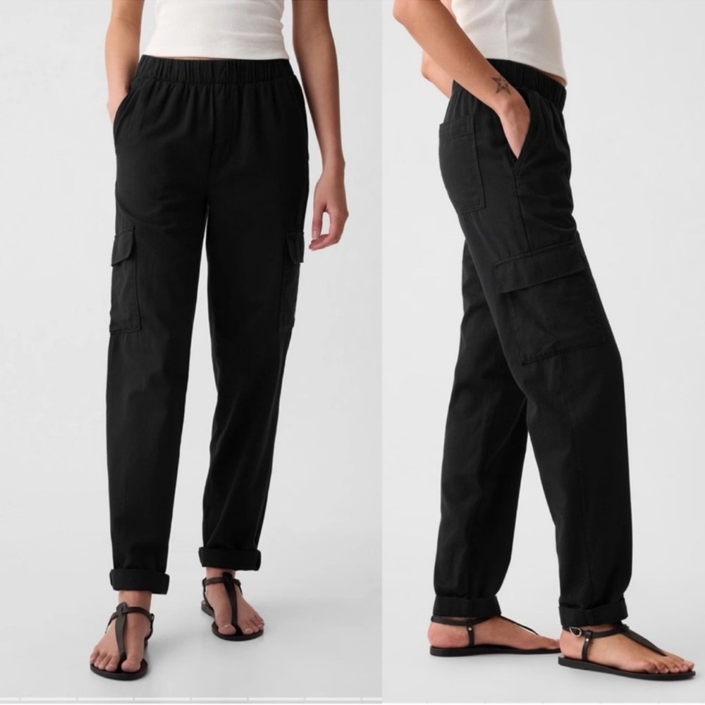 GAP Mid Rise Twill Cargo Garment Dyed Casual Pull On Pants Black